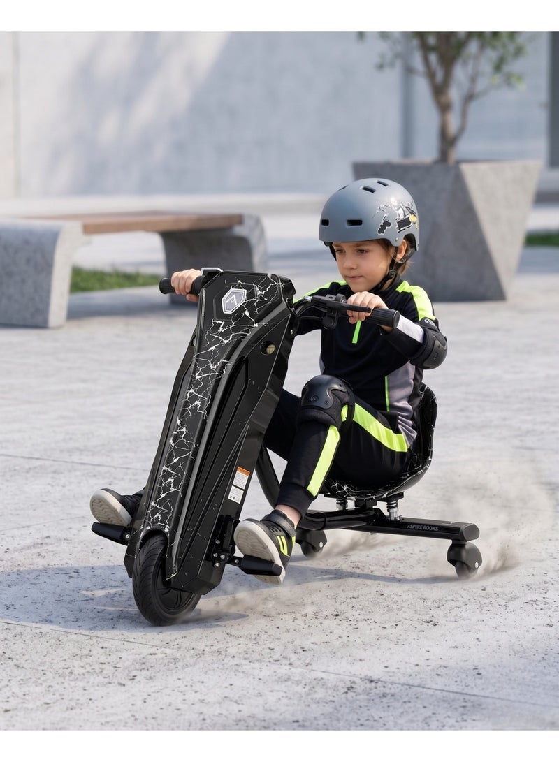 Aspire Books Electric Drift Scooter for Kids - Black & White | 36V 250W 3-Wheel Drifting Scooter Go-Kart with 360° Spin, LED Lights & Adjustable Frame (Ages 3-8) - Image 4