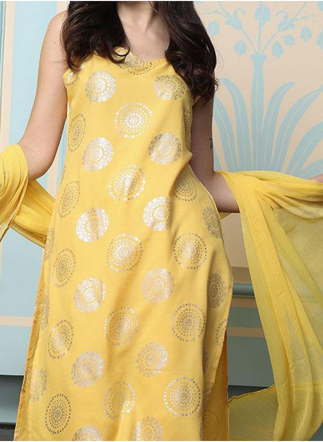 ISHIN - Printed Sleeveless A-Line Kurta with Trousers and Dupatta Sets by Styli - Image 1