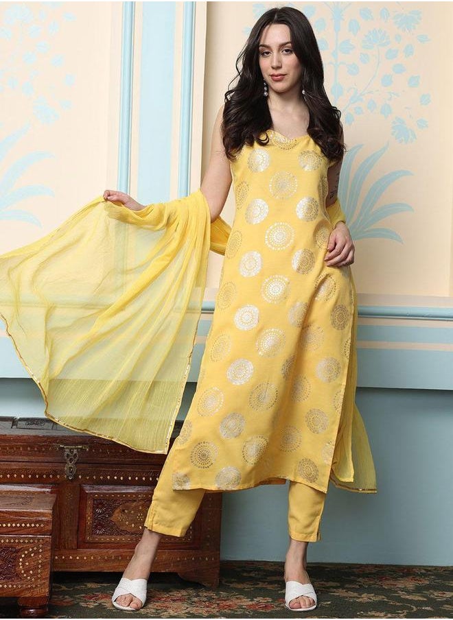 ISHIN - Printed Sleeveless A-Line Kurta with Trousers and Dupatta Sets by Styli - Image 1