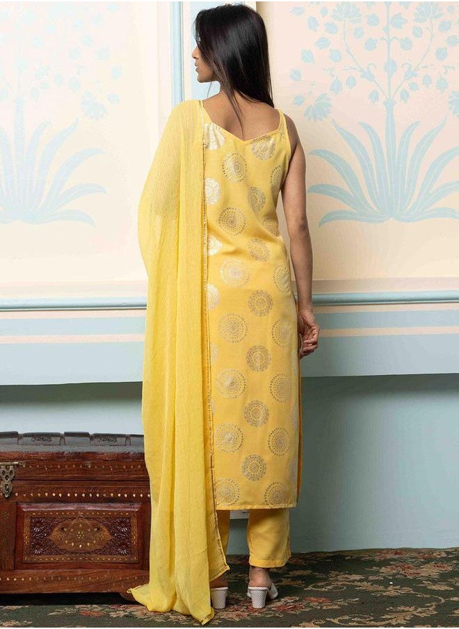 ISHIN - Printed Sleeveless A-Line Kurta with Trousers and Dupatta Sets by Styli - Image 1