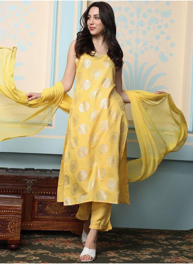 ISHIN - Printed Sleeveless A-Line Kurta with Trousers and Dupatta Sets by Styli - Image 1
