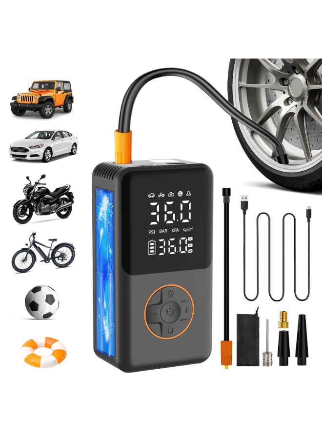 Generic Tire Inflator Portable Air Compressor, 150PSI Cordless Air Pump for Car Tires, Electric Bike Tire Pump with Pressure Gauge, Smart Autostop, LED Light for Car Motorcycle Bicycle Ball  - Image 1