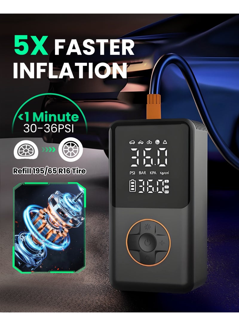 Generic Tire Inflator Portable Air Compressor, 150PSI Cordless Air Pump for Car Tires, Electric Bike Tire Pump with Pressure Gauge, Smart Autostop, LED Light for Car Motorcycle Bicycle Ball  - Image 3
