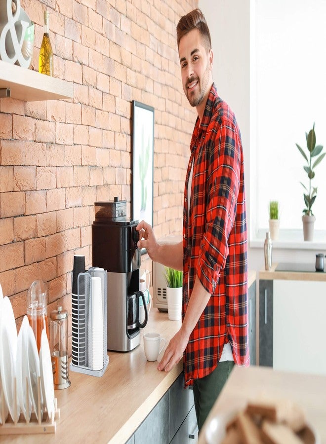 Mind Reader Cup and Lid Carousel, Countertop Org, Coffee Bar, Beverage Cup Holder, Metal Mesh, 8"L x 8"W x 11.5"H, White - Image 2