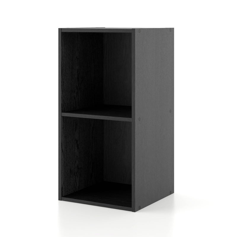 Homes: Inside + Out Apexa 2-Cube Storage Organizer Shelves, Stackable Wood Bookcase Fits Cubby Bins for Organization, Dorm Teen Room Decor & Home Office, Black - Image 1