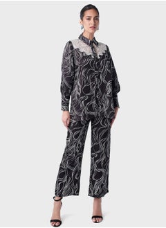 Threadz by Ajooni Lace Insert Printed Shirt And Pant Set  - Image 1