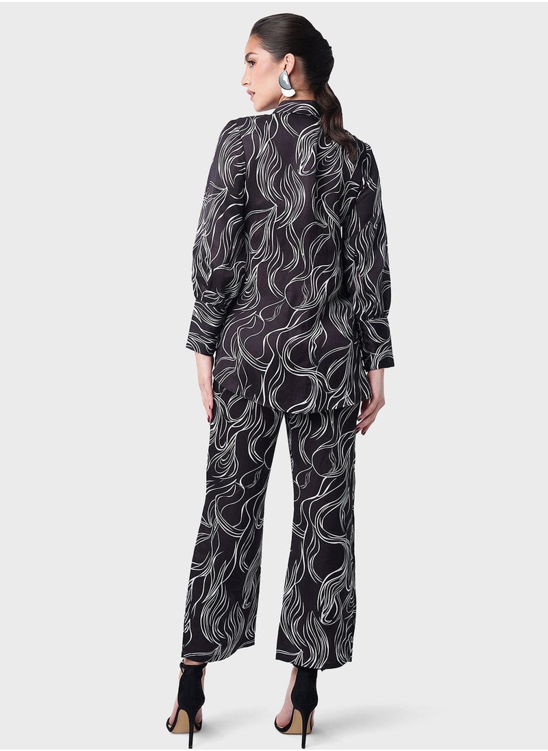 Threadz by Ajooni - Lace Insert Printed Shirt And Pant Set - Image 1