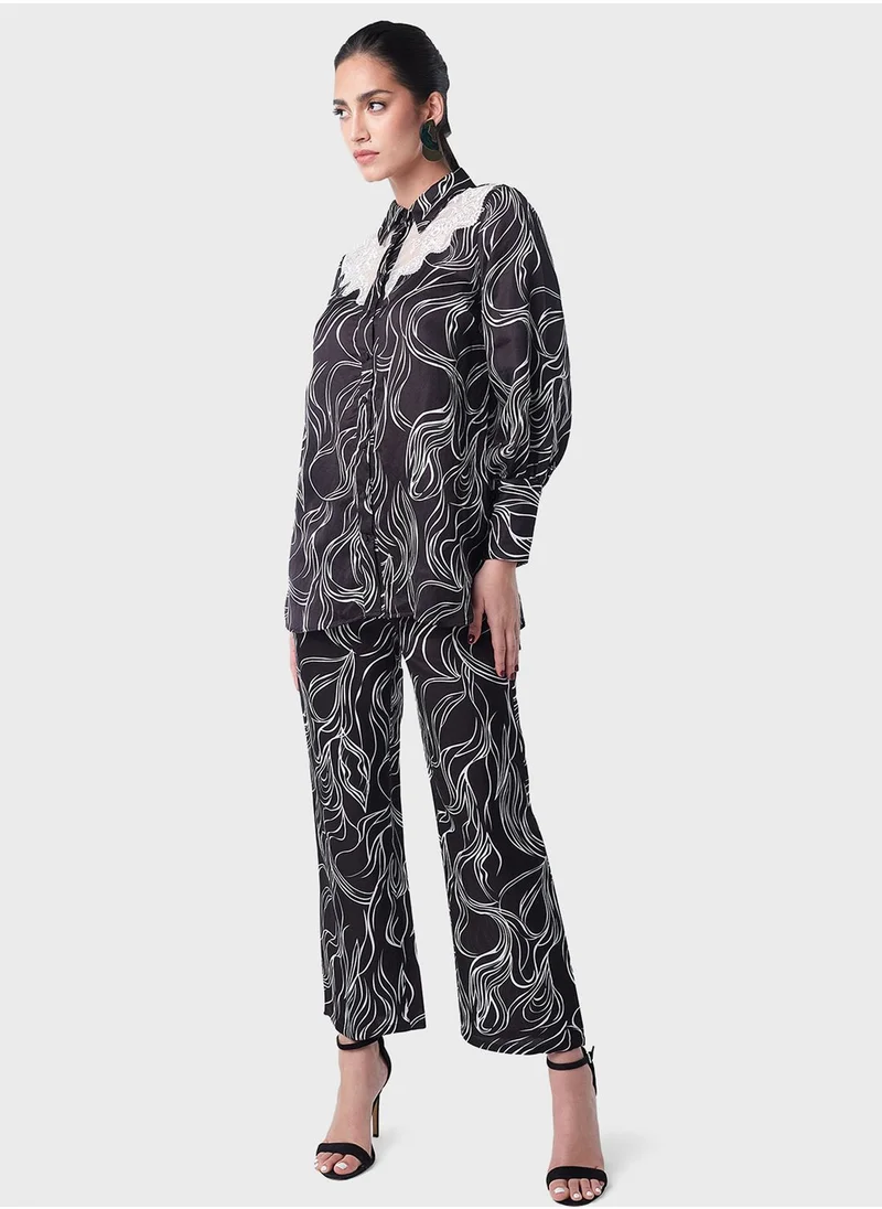 Threadz by Ajooni Lace Insert Printed Shirt And Pant Set