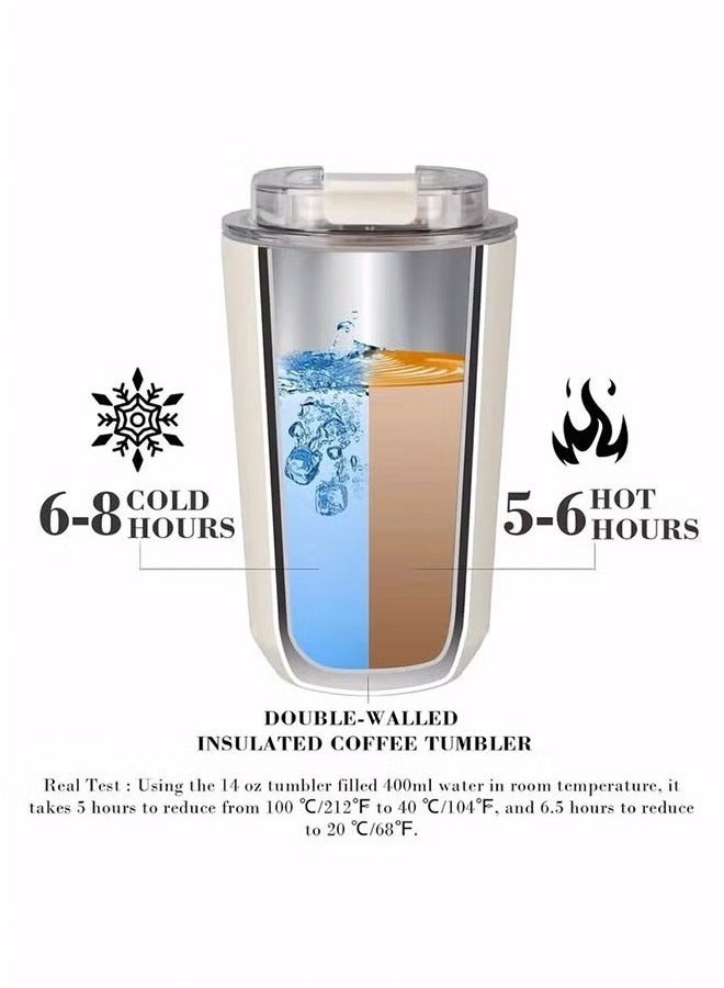 سميج كوب قهوة للسفر، كوب مشروبات معزول بغطاء مانع للتسرب، كوب قهوة يدوم طويلاً بغطاء وقشة، ترمس قهوة للسفر - Image 3