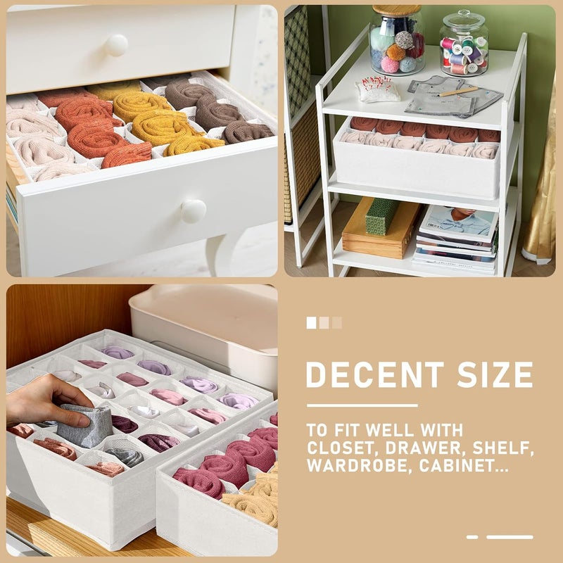 Criusia Set of 3 Sock Organizers, Underwear, Drawer Organizers, 64 Compartments, Foldable Closet Organizer and Storage Boxes for Storing Socks, Panties, Ties (16 + 24 + 24 Compartments, White) - Image 4