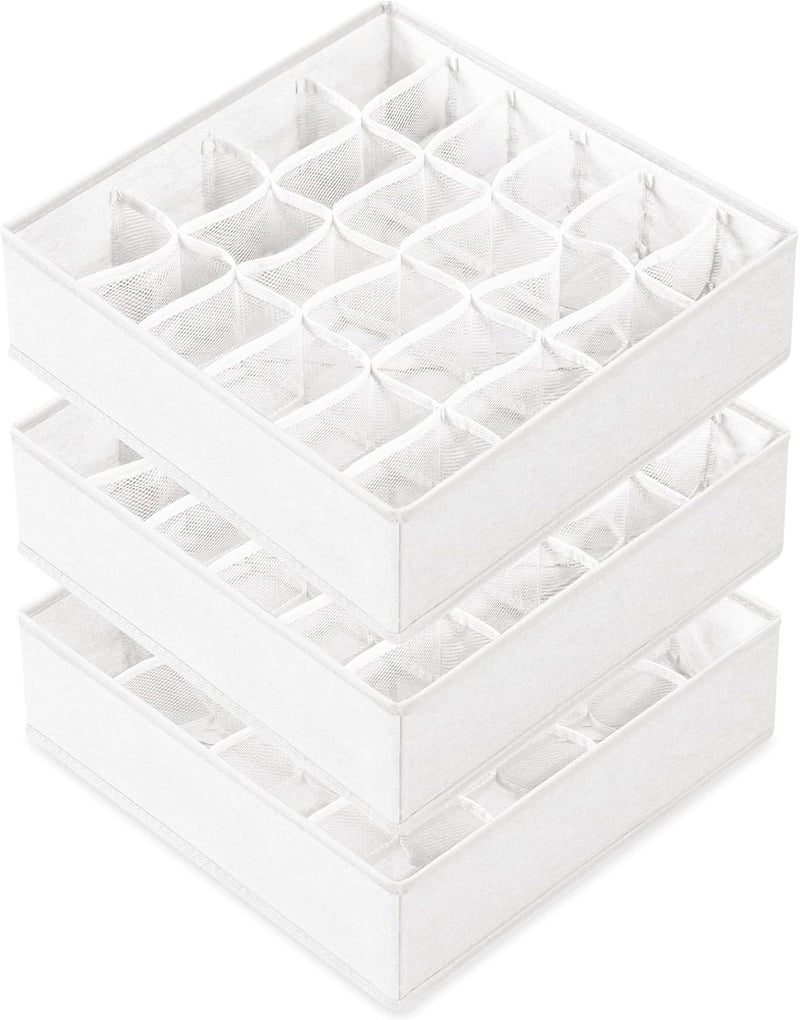 Criusia Set of 3 Sock Organizers, Underwear, Drawer Organizers, 64 Compartments, Foldable Closet Organizer and Storage Boxes for Storing Socks, Panties, Ties (16 + 24 + 24 Compartments, White) - Image 1