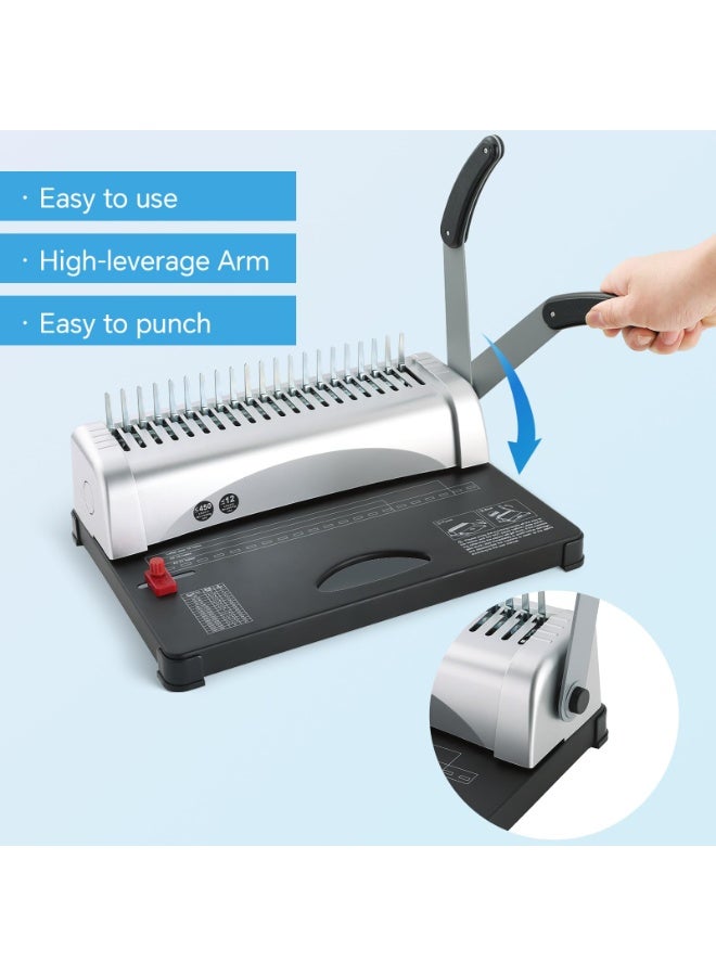 تقنية الربط الصاعد آلة تجليد مشط وشريط 2 في 1 - مجلد يدوي بثقب 21/10 مع هامش قابل للتعديل، سعة 450 صفحة - Image 4