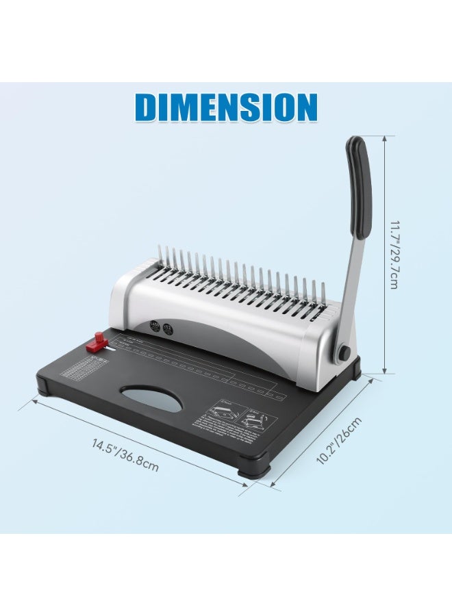 تقنية الربط الصاعد آلة تجليد مشط وشريط 2 في 1 - مجلد يدوي بثقب 21/10 مع هامش قابل للتعديل، سعة 450 صفحة - Image 2