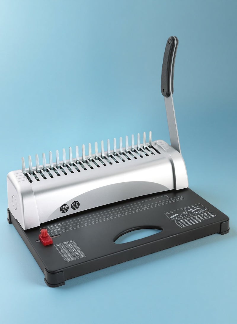 تقنية الربط الصاعد آلة تجليد مشط وشريط 2 في 1 - مجلد يدوي بثقب 21/10 مع هامش قابل للتعديل، سعة 450 صفحة - Image 1