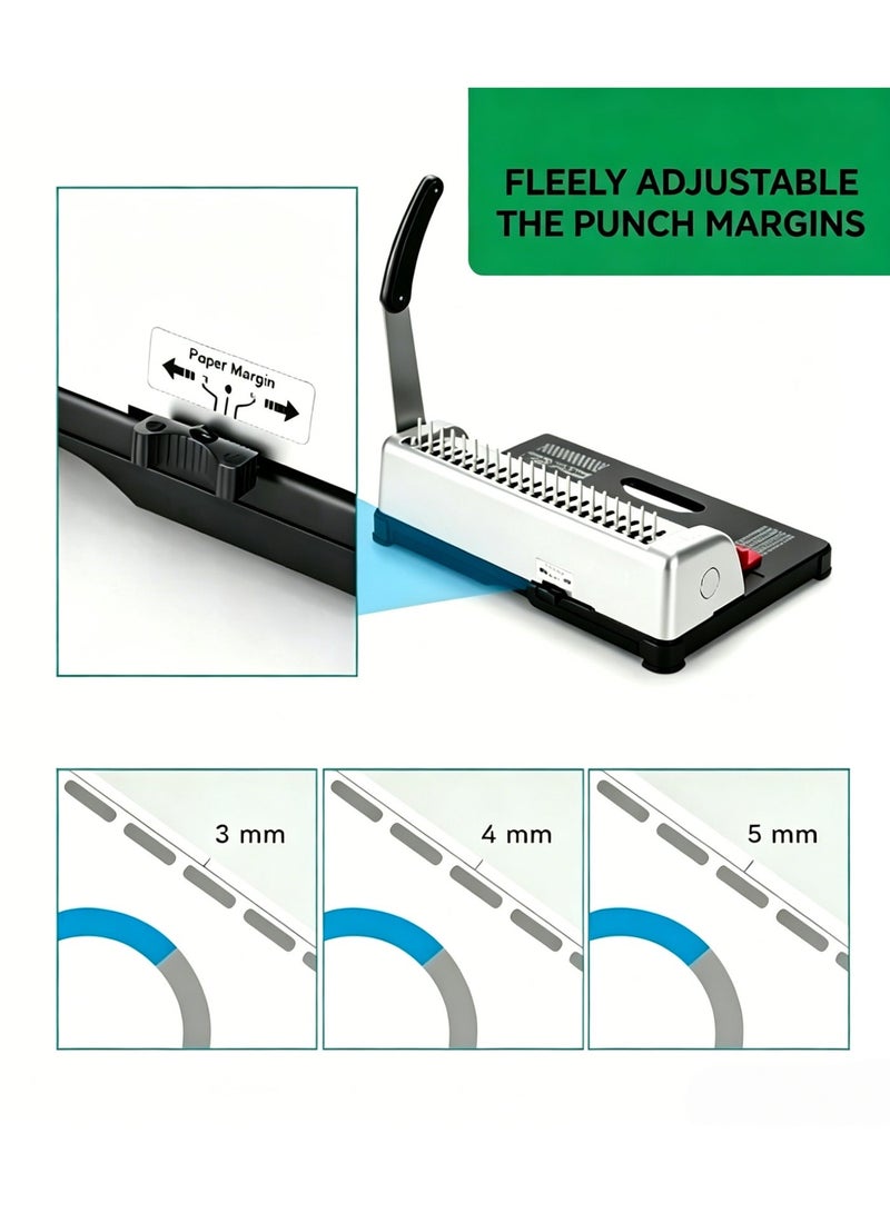 Shangxing 21-hole punch binding machine, rubber ring binding machine, 450-sheet capacity, suitable for A4/A5/Letter paper, office binding machine, document punching machine. - Image 5