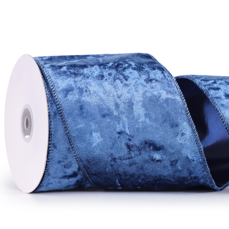MAYREEL 4 Inch Navy Blue Crushed Velvet Ribbon Wired Extra Wide for Christmas Decorations Gift Wrapping Wreaths Tree Toppers 10 Yards