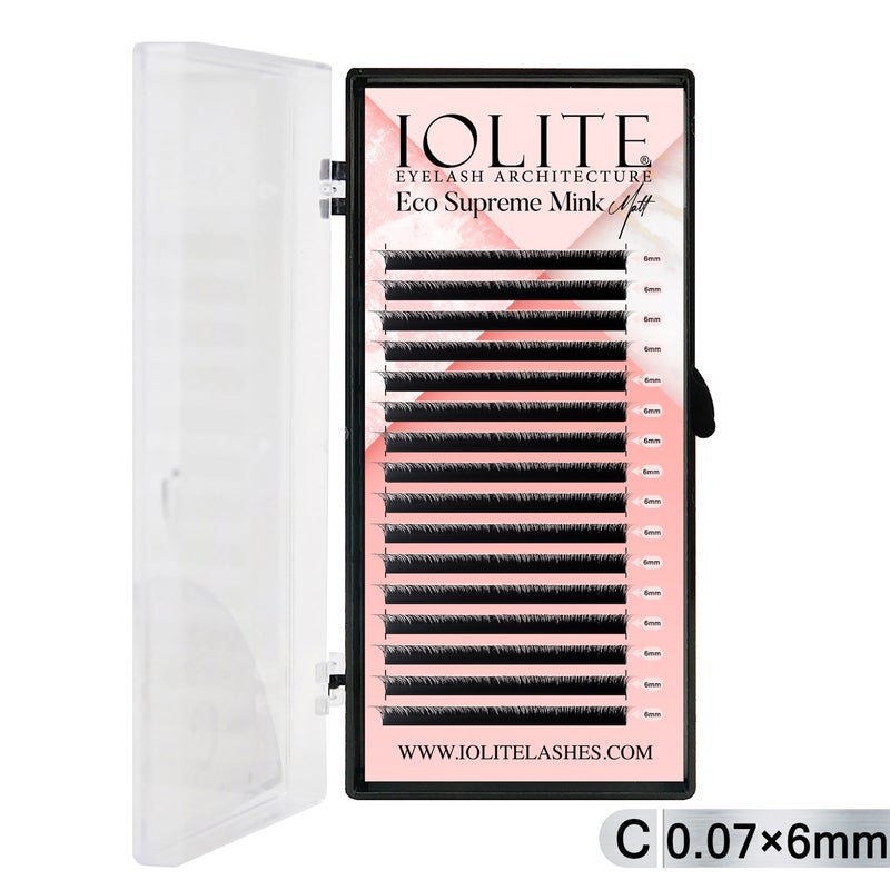 Iolite Eco Supreme Mink Matt Lash Extension Tray C – Curl – 0.7T (6mm–15mm) – Matt Finish, Premium Eco-Friendly Eyelashes for Lash Artists ISMMC7T - 6MM