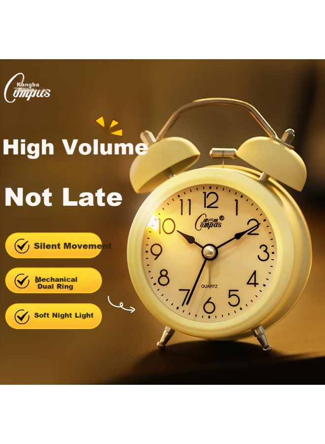 Compas Children's Day Gift Mini Luminous Alarm Clock Bedroom Bedside Clock Family Student Children Loud Ringing Alarm Wake-up Device Back-to Season 2314b Beige New Year Gift - Image 1