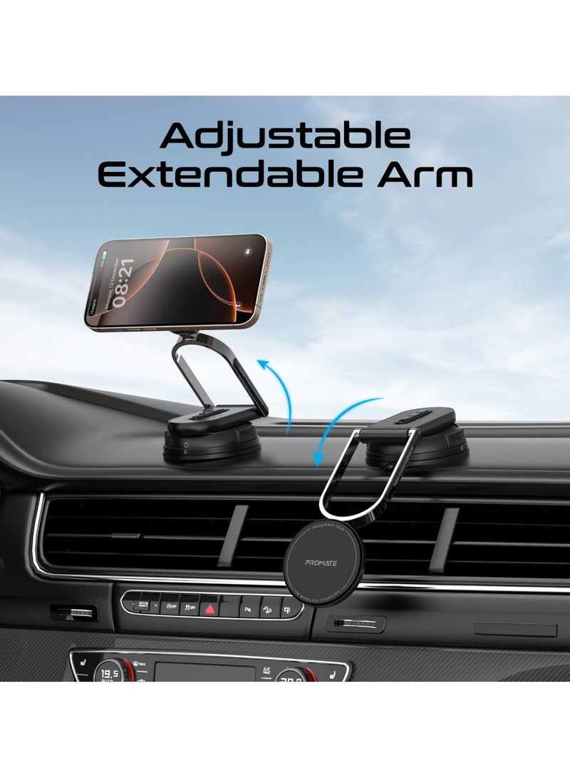 PROMATE 15W MagSafe-Compatible Wireless Car Charger with Dual Mounting Options, FOD Detection, Locking Mechanism, Quick Alignment, Adjustable Arm, 360° Rotatable Base for  iPhone 17/17 Pro Max, Samsung S26 Ultra & Smartphones, MagNeo-15W black Black - Image 3