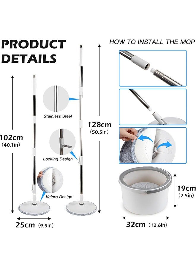 مجموعة ممسحة ودلو دوارة 360 درجة، دلو ممسحة دوارة مسطحة من الألياف الدقيقة مع أغطية ممسحة بديلة، مجموعة دلو ممسحة رطبة وجافة قابلة لإعادة الاستخدام، لتنظيف جميع أنواع الأرضيات - Image 3