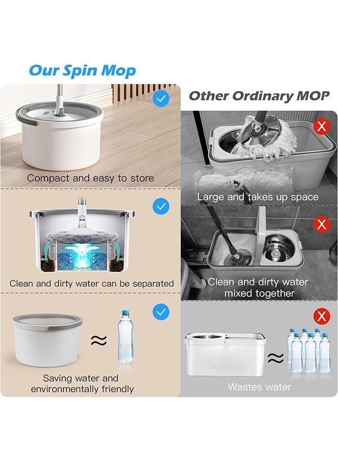 مجموعة ممسحة ودلو دوارة 360 درجة، دلو ممسحة دوارة مسطحة من الألياف الدقيقة مع أغطية ممسحة بديلة، مجموعة دلو ممسحة رطبة وجافة قابلة لإعادة الاستخدام، لتنظيف جميع أنواع الأرضيات - Image 5
