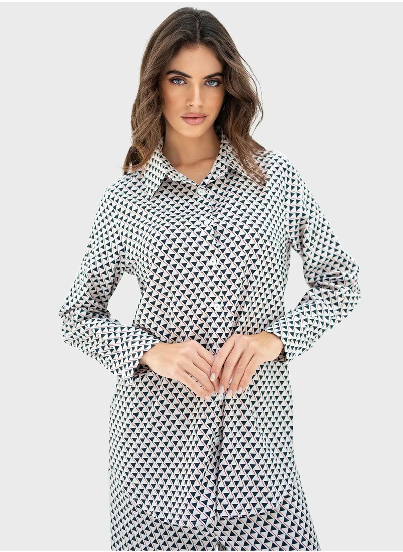 Hassal Button Down Shirt And High Waist Pants Set