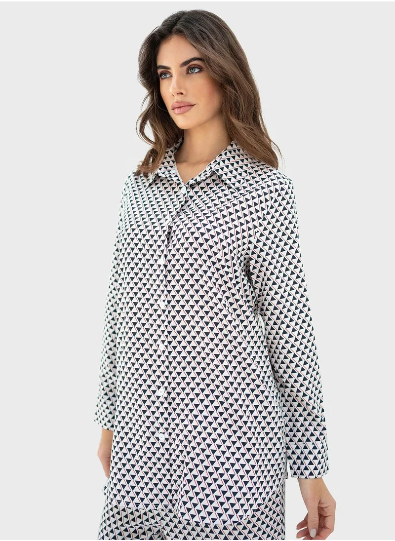Hassal Button Down Shirt And High Waist Pants Set