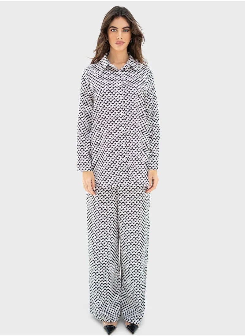 Hassal Button Down Shirt And High Waist Pants Set