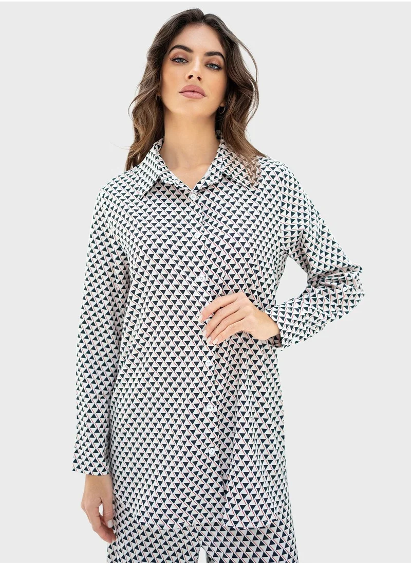 Hassal Button Down Shirt And High Waist Pants Set