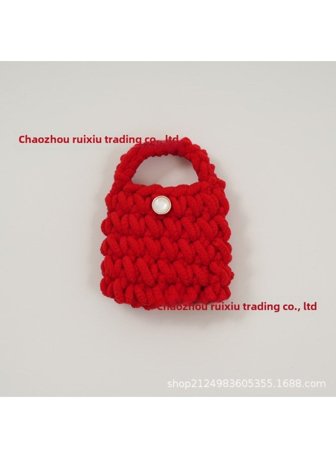 Pink Cute Cyber Red Bear Lion Wake Flower Plush Hand-woven Drop-resistant Headphone Bag Bluetooth Headphone Protective Cover Finished Product-Color:Light Plate Red  - Image 1