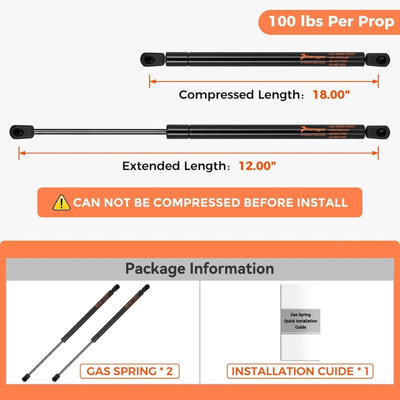 PAMAGOO C16-23833 18 Inch 100 lbs Gas Strut Shocks for Camper Shells and Tonneau Covers - 2 Pack - Image 2