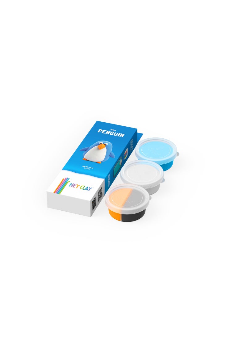 HEY CLAY – DIY Penguin Plastic Creative Modelling Air-Dry Clay For Kids 3 Cans - Image 3