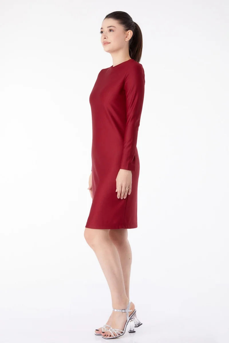 Tofisa Plain Crew Neck Women's Burgundy Evening Dress - 13188