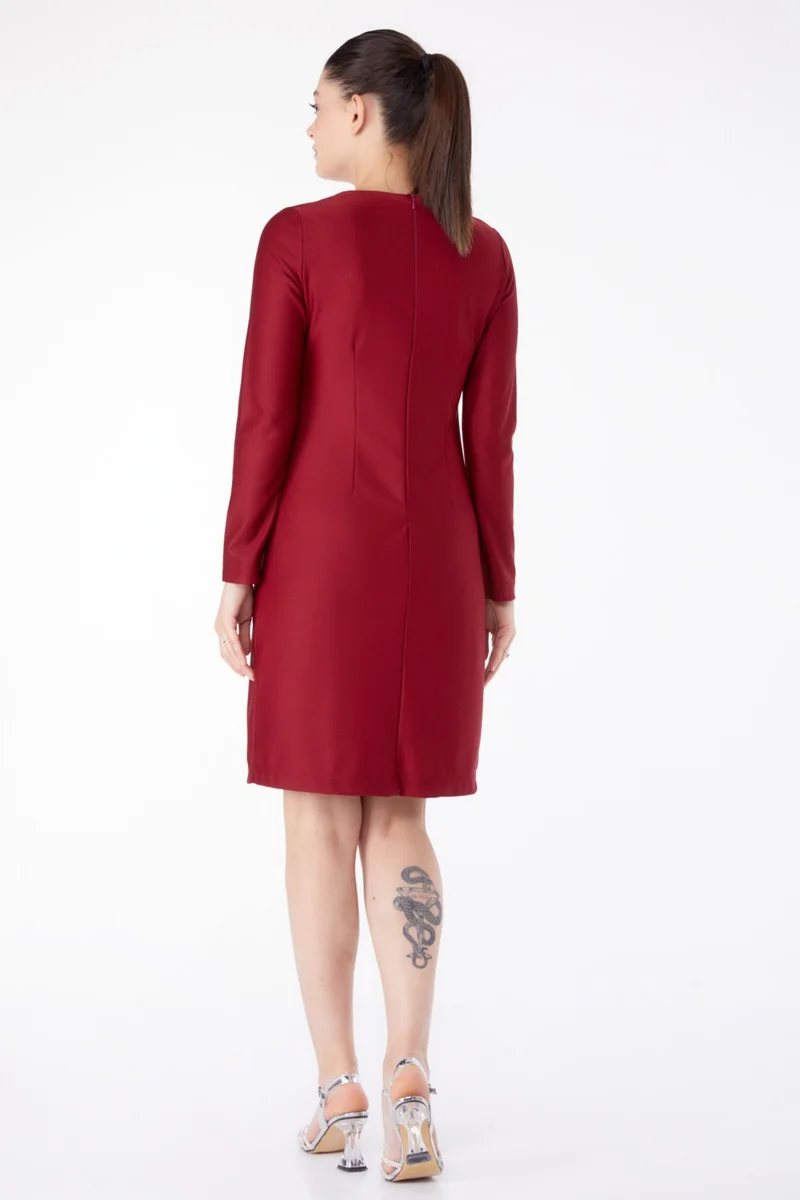Tofisa Plain Crew Neck Women's Burgundy Evening Dress - 13188