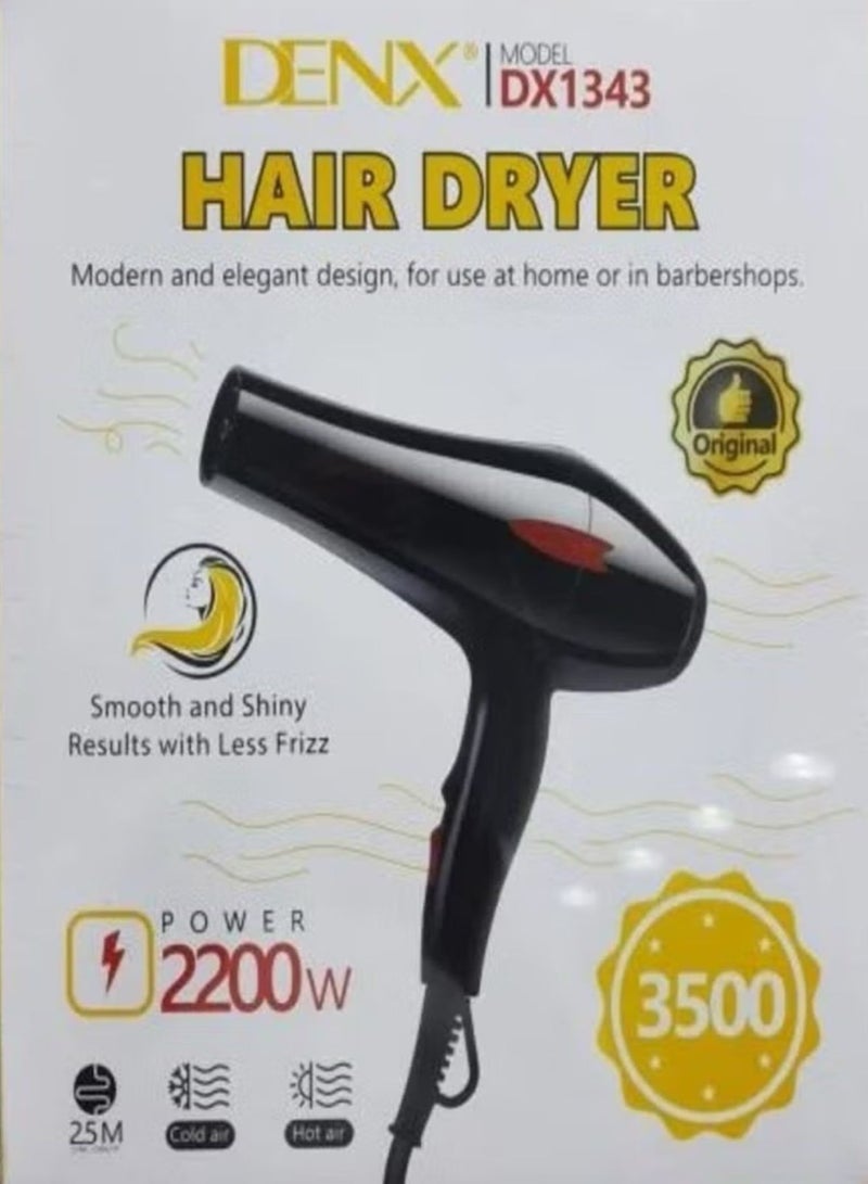 Denx 2 Speed Hair Dryer 2200 Watts Cold/Hot Air Black