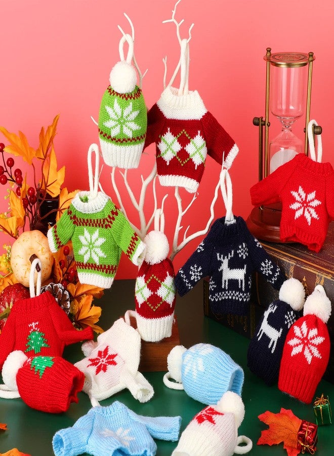 Harrycle 14 Pieces Ugly Sweater Ornaments for Christmas Tree Ugly Sweater Knitting Crochet Christmas Ornaments Party Decoration Snowflake Reindeer Mini Hats Knit Hanging Sign for DIY Holiday Xmas - Image 3