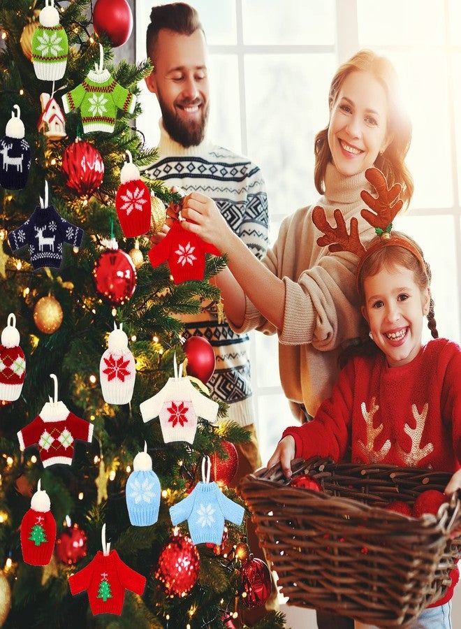 Harrycle 14 Pieces Ugly Sweater Ornaments for Christmas Tree Ugly Sweater Knitting Crochet Christmas Ornaments Party Decoration Snowflake Reindeer Mini Hats Knit Hanging Sign for DIY Holiday Xmas - Image 5