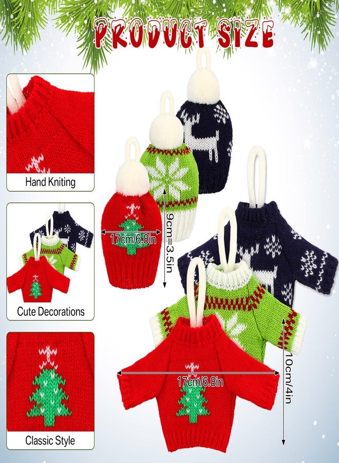 Harrycle 14 Pieces Ugly Sweater Ornaments for Christmas Tree Ugly Sweater Knitting Crochet Christmas Ornaments Party Decoration Snowflake Reindeer Mini Hats Knit Hanging Sign for DIY Holiday Xmas - Image 2