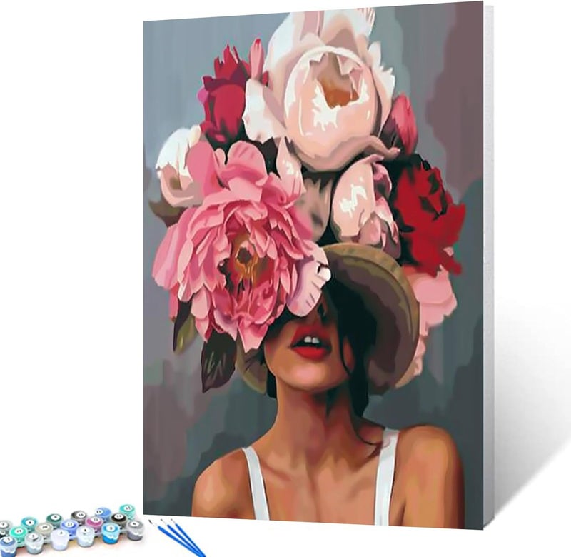 Tucocoo Girl with Flowers on Head Paint by Numbers for Adults Fashion Figure Lady Abstract Drawing Oil Paint by Numbers Modren Lady Head Flower Acrylic Oil Painting Set Without Frame16W x 20H - Image 5