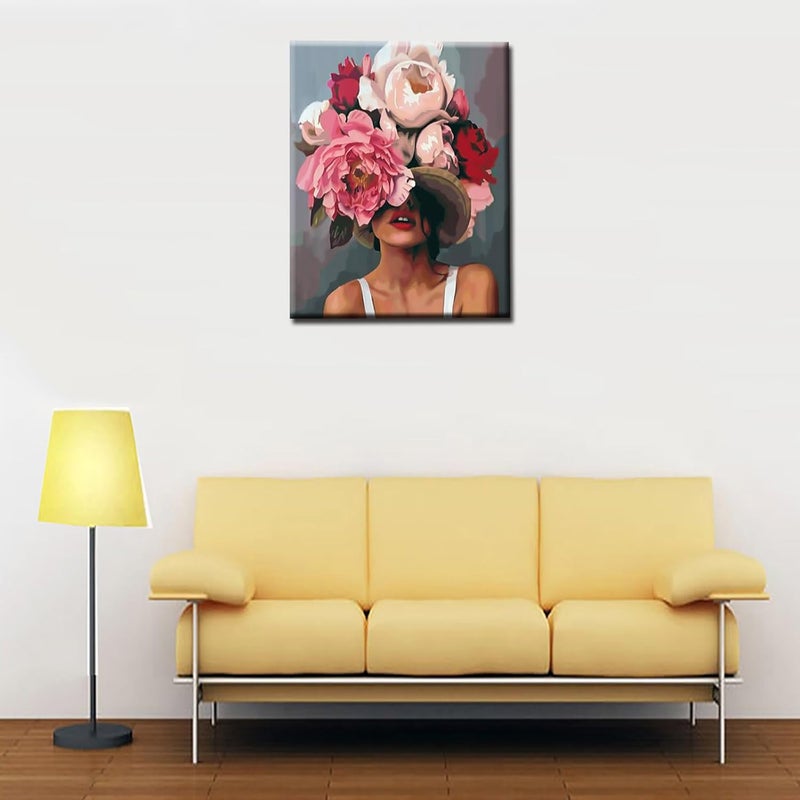 Tucocoo Girl with Flowers on Head Paint by Numbers for Adults Fashion Figure Lady Abstract Drawing Oil Paint by Numbers Modren Lady Head Flower Acrylic Oil Painting Set Without Frame16W x 20H - Image 4