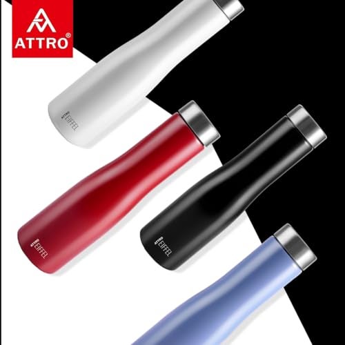 ATTRO Eiffel 1000ml Stainless Steel Single Wall Water Bottle Sleek & Stylish BPA-Free Leak-Proof Ideal for School, Office & Outdoor - Set of 2 White - Image 2