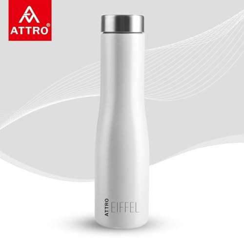 ATTRO Eiffel 1000ml Stainless Steel Single Wall Water Bottle Sleek & Stylish BPA-Free Leak-Proof Ideal for School, Office & Outdoor - Set of 2 White - Image 4