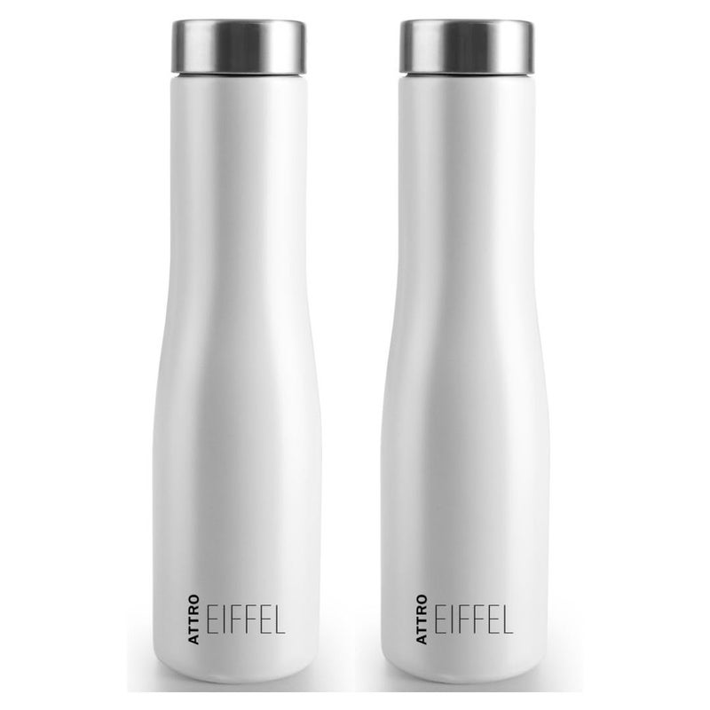 ATTRO Eiffel 1000ml Stainless Steel Single Wall Water Bottle Sleek & Stylish BPA-Free Leak-Proof Ideal for School, Office & Outdoor - Set of 2 White - Image 5