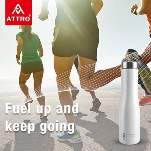 ATTRO Eiffel 1000ml Stainless Steel Single Wall Water Bottle Sleek & Stylish BPA-Free Leak-Proof Ideal for School, Office & Outdoor - Set of 2 White - Image 3