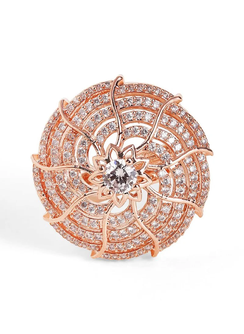 برياسي Rose American Diamond-Studded Floral Geometric Shaped Finger Ring