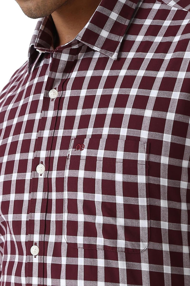 Peter England Men Polycotton Checkered Slim Fit Shirt (PCSFSSLPR29947_Wine, 39 - Image 4