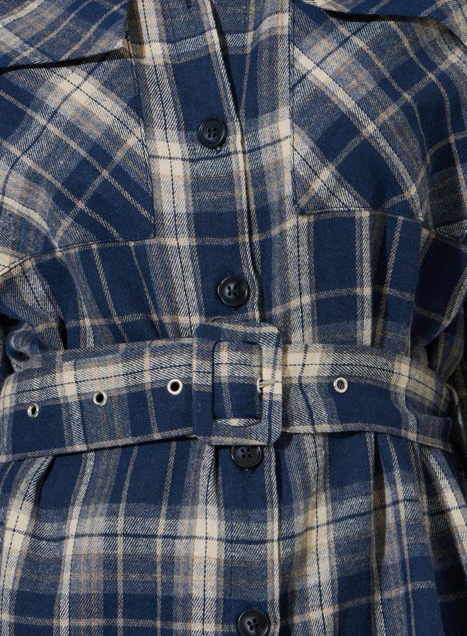 Styli Navy Blue Longline Checked Print Shirt - Image 3