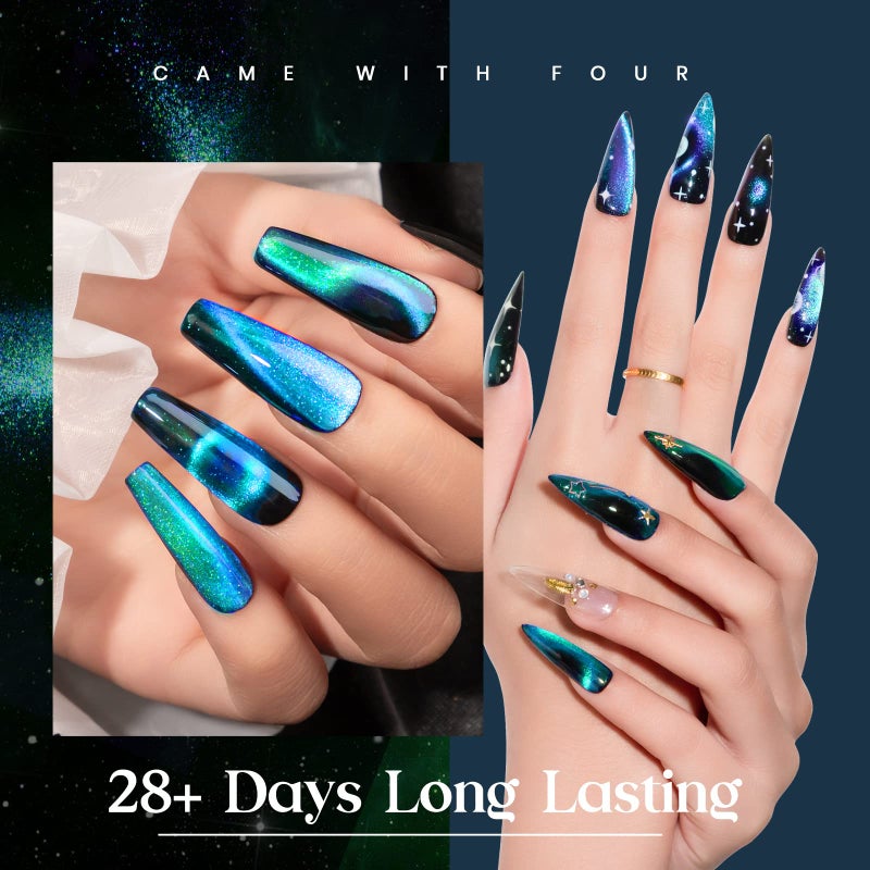 MIZHSE 9D Cat Eye Gel Nail Polish 10ml, Holographic Galaxy Cateye Magnetic Nail Polish Gel, Magic Chameleon Manicure Set(Cyan) - Image 2