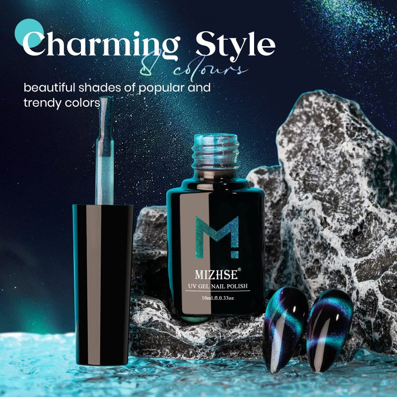 MIZHSE 9D Cat Eye Gel Nail Polish 10ml, Holographic Galaxy Cateye Magnetic Nail Polish Gel, Magic Chameleon Manicure Set(Cyan) - Image 5
