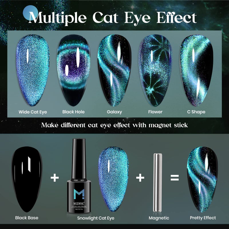 MIZHSE 9D Cat Eye Gel Nail Polish 10ml, Holographic Galaxy Cateye Magnetic Nail Polish Gel, Magic Chameleon Manicure Set(Cyan) - Image 4